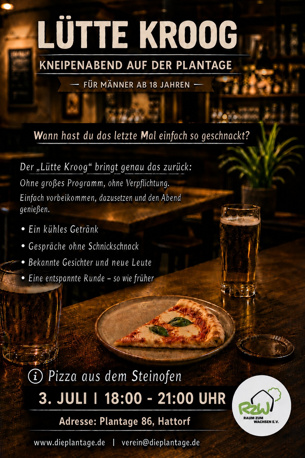 Freitag, 3. Juli, 18h, Kneipenabend "Lütte Kroog"